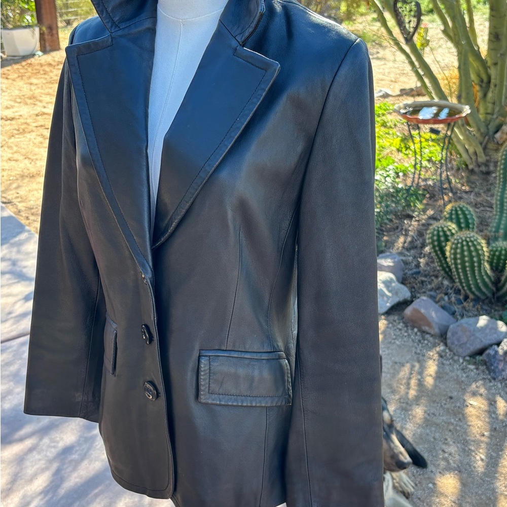 Black lambs Leather tailored Blazer Jacket Sz SP Small Petite